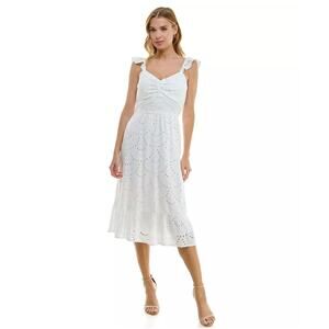 Lily Rose Molded Cup Flutter Sleeve Eyelet Midi Dress White Size M Cottagecore